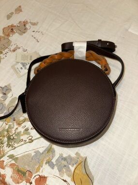 Lucky Brand Round Crossbody Bag in Dark Brown with Tan Braided Handle